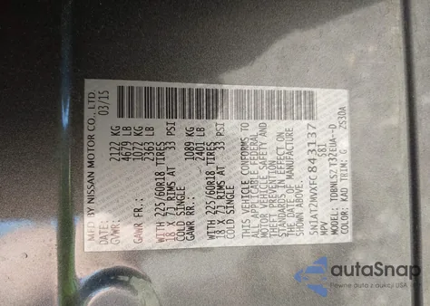 2015 Nissan Rogue Sl из США, поврежденный, VIN 5N1AT2MVXFC843137